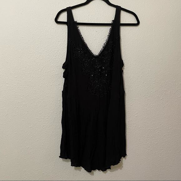 Free People Intimately Black Lace Sleeveless Mini Dress Womens S Slip Beaded - Picture 1 of 10